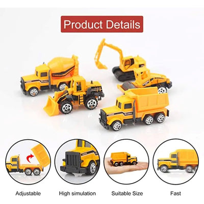 7 in 1 Die-cast Metal Construction Vehicles Set for Kids | Metal Trucks Set with Plastic Parts (Yellow)