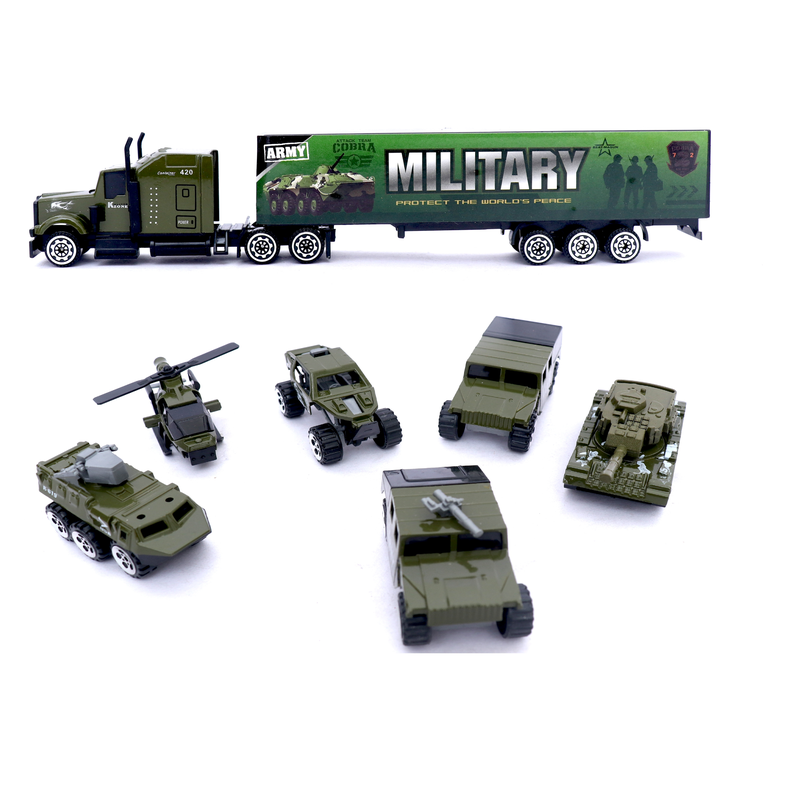 Pack of 7 in 1 Die Cast Metal Military Vehicles | Army car, Trucks with Plastic Parts (Green)