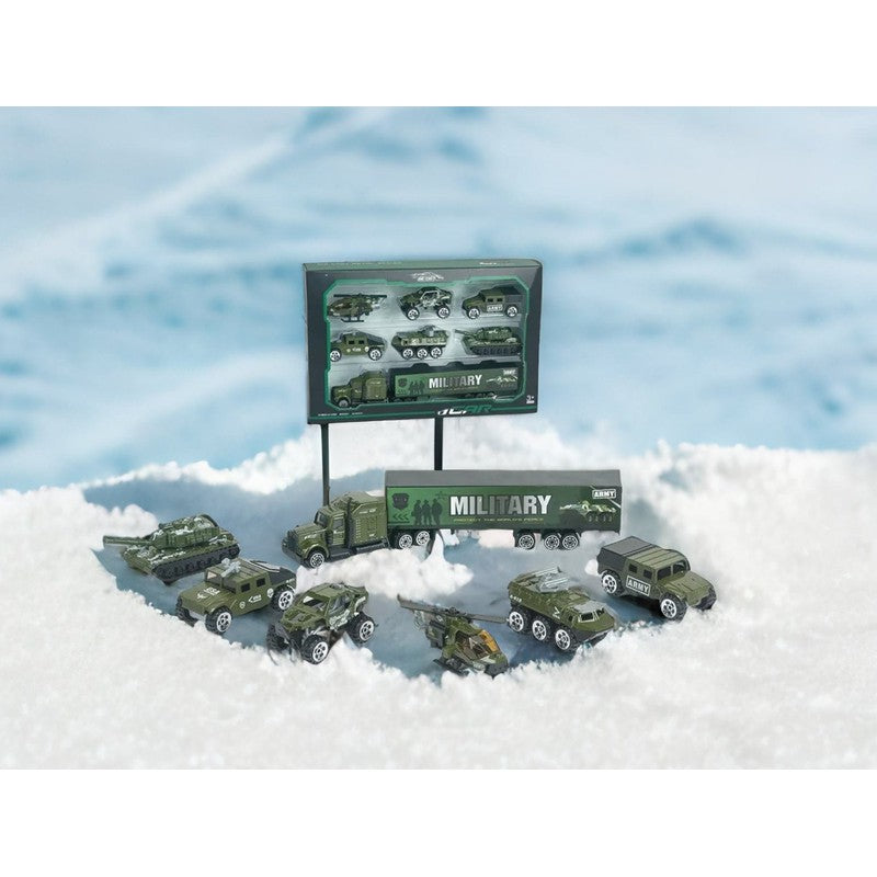 Pack of 7 in 1 Die Cast Metal Military Vehicles | Army car, Trucks with Plastic Parts (Green)