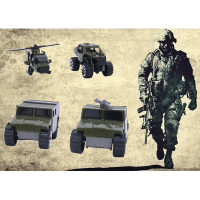 Pack of 7 in 1 Die Cast Metal Military Vehicles | Army car, Trucks with Plastic Parts (Green)