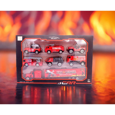 7 in 1 Die Cast Metal Fire Brigade Rescue Team | Metal Vehicles with Plastic Parts (Multicolour)