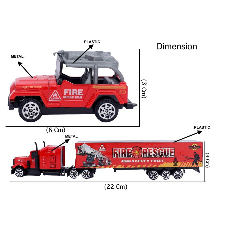 7 in 1 Die Cast Metal Fire Brigade Rescue Team | Metal Vehicles with Plastic Parts (Multicolour)