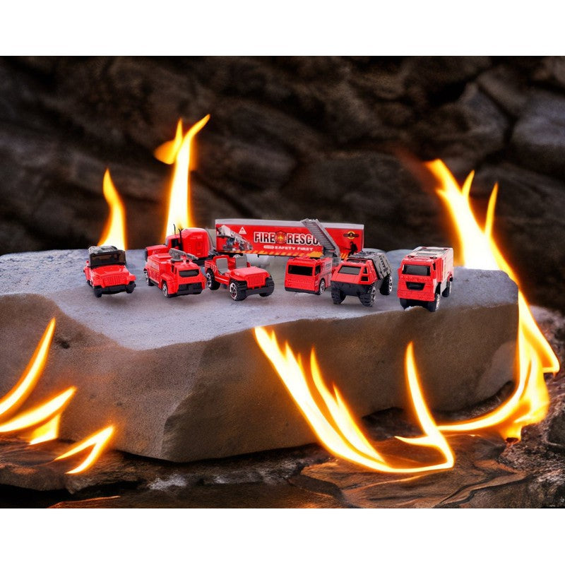 7 in 1 Die Cast Metal Fire Brigade Rescue Team | Metal Vehicles with Plastic Parts (Multicolour)