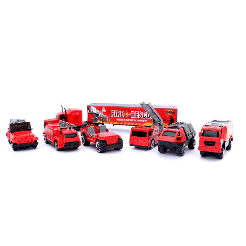 7 in 1 Die Cast Metal Fire Brigade Rescue Team | Metal Vehicles with Plastic Parts (Multicolour)