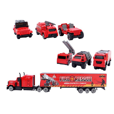 7 in 1 Die Cast Metal Fire Brigade Rescue Team | Metal Vehicles with Plastic Parts (Multicolour)