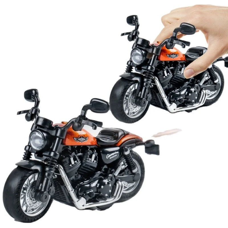 Alloy Metal Pull Back Die-Cast Bike Scale Model | Mini Size Cruiser Motorcycle with Moving Handle (Assorted Colours)