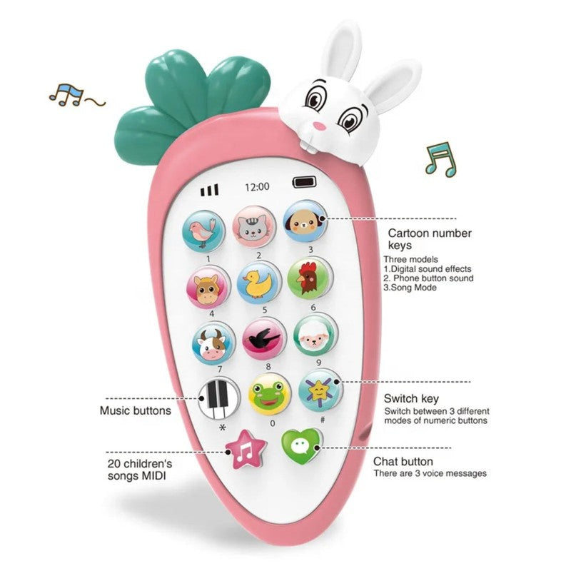 Cordless Feature Rabbit Mobile Musical Toy for Kids, Smart Educational Pretend Play Phone, Pack of 1, Colour as per Stock