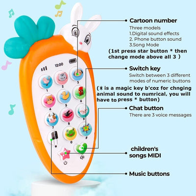 Cordless Feature Rabbit Mobile Musical Toy for Kids, Smart Educational Pretend Play Phone, Pack of 1, Colour as per Stock