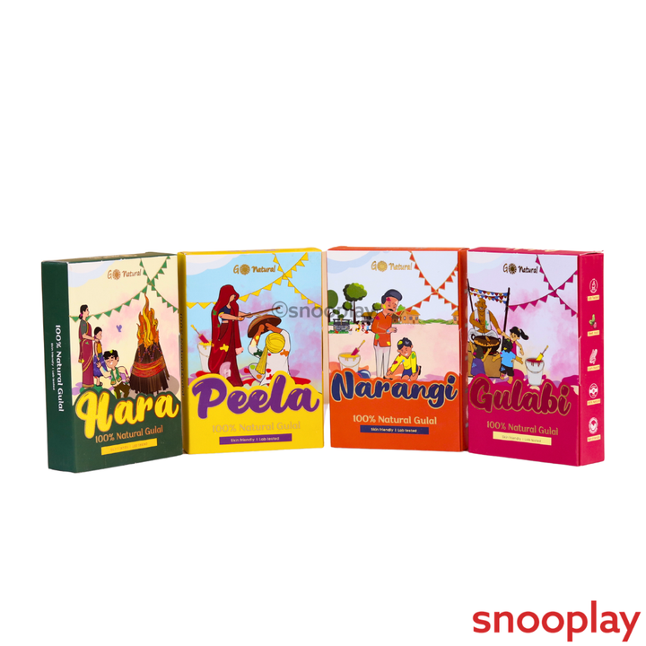 4 Pack of 100% Go Natural Gulal - Gulabi, Narangi, Hara & Peela (100g Each)