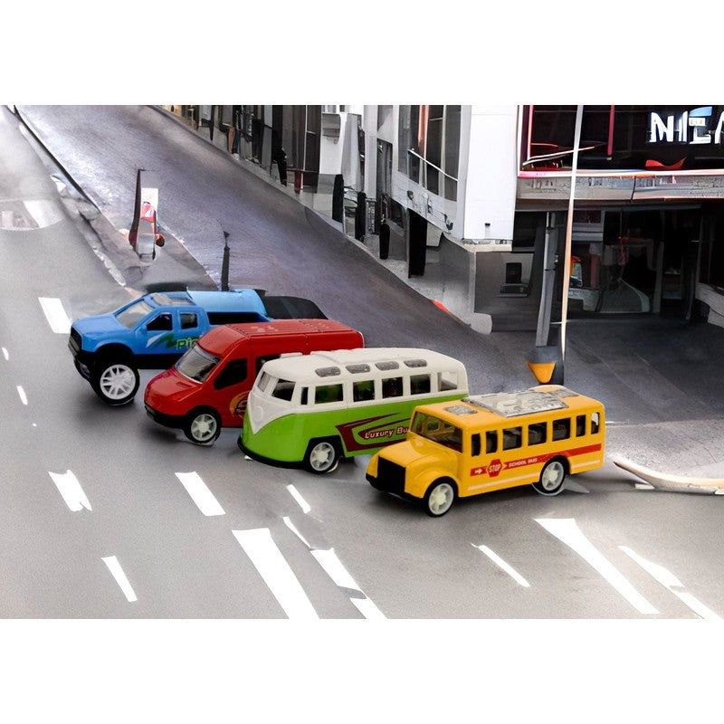 Pack of 4 Die Cast Metal Cars Set for Kids with Pull Back Action, Multicolour