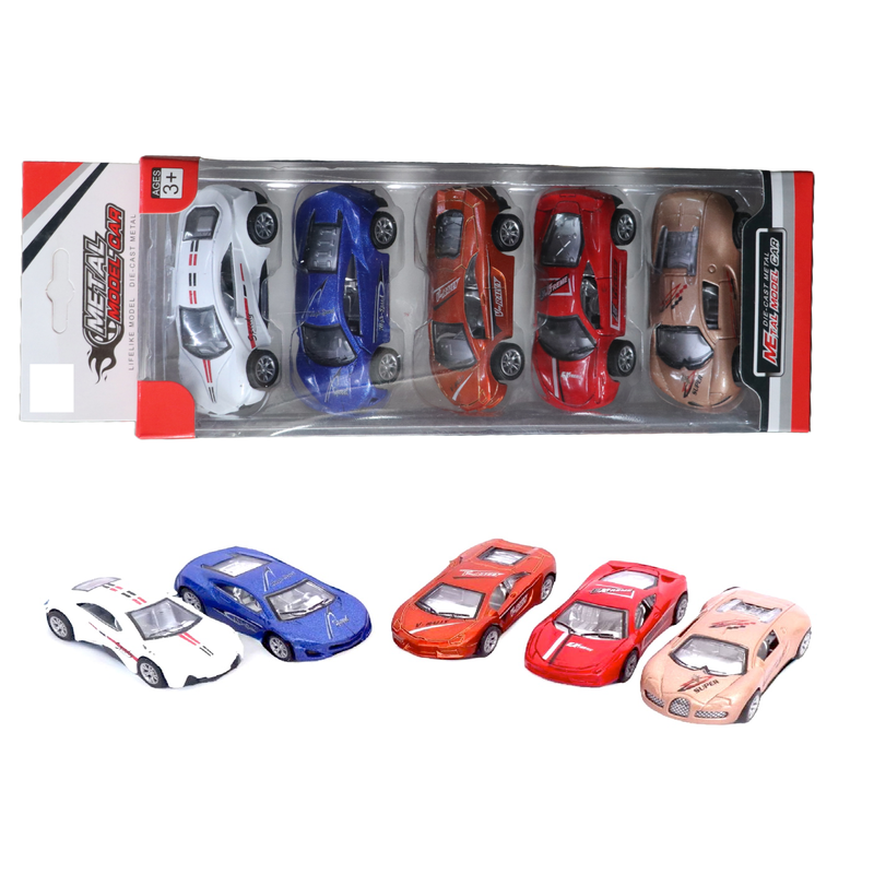 Pack of 5 Die Cast Metal Cars Set for Kids, Fixed Doors, Multicolour