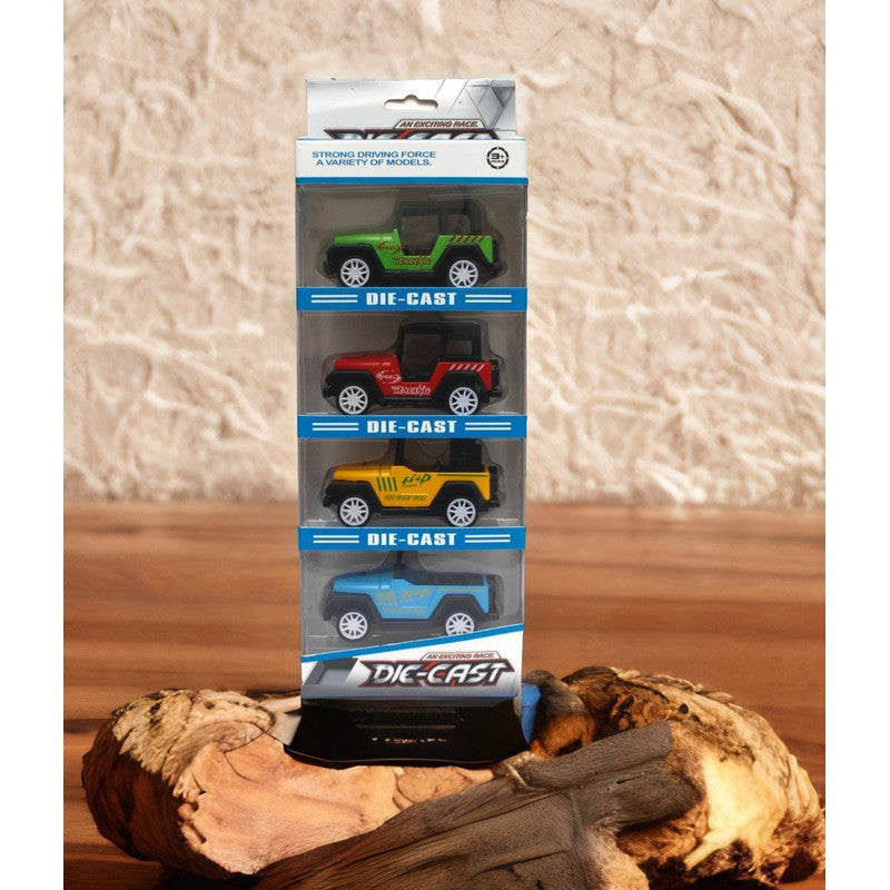 Pack of 4 Die cast Metal Jeep Cars | Pull Back Action | Multicolour