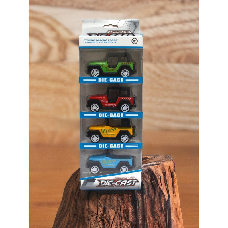 Pack of 4 Die cast Metal Jeep Cars | Pull Back Action | Multicolour