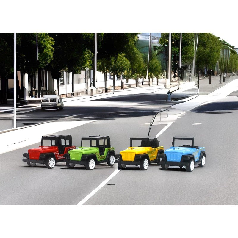 Pack of 4 Die cast Metal Jeep Cars | Pull Back Action | Multicolour