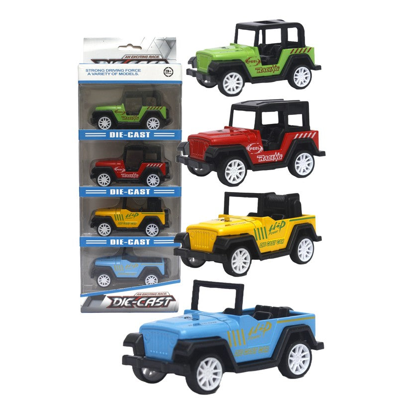 Pack of 4 Die cast Metal Jeep Cars | Pull Back Action | Multicolour