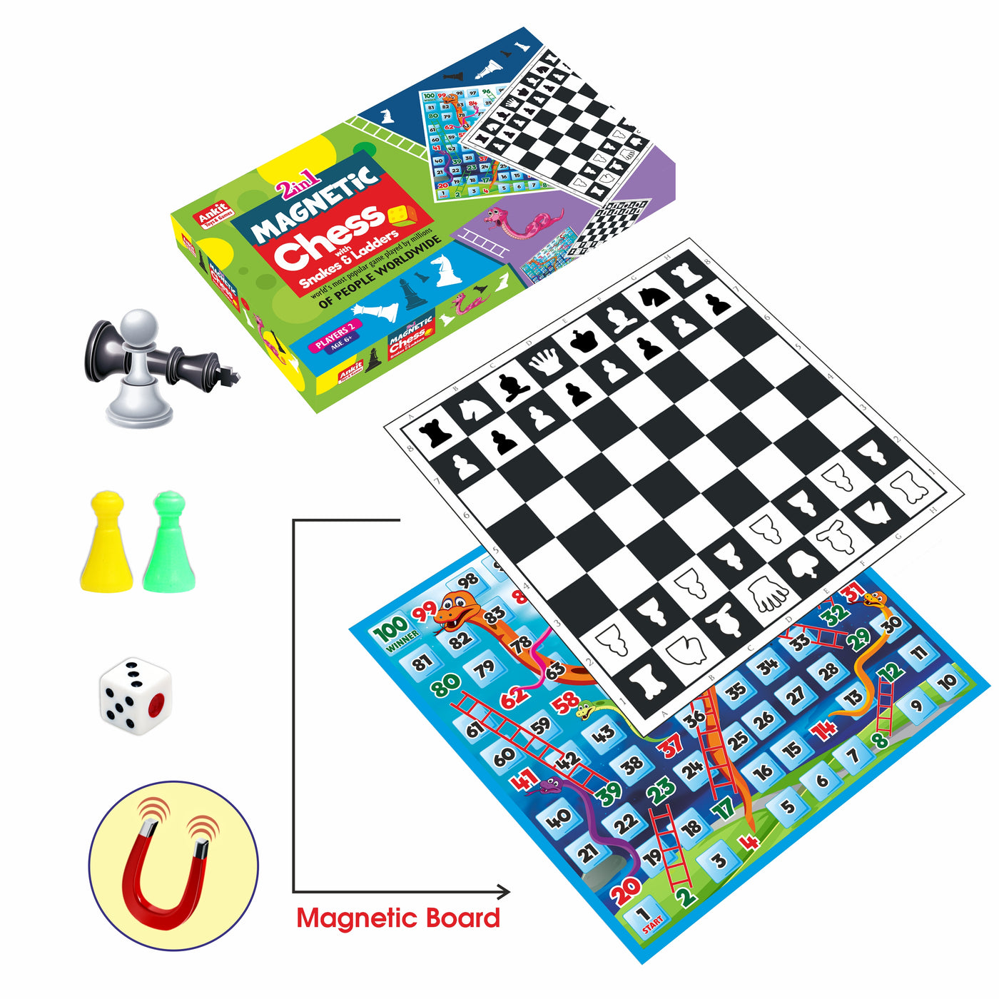 2 in 1 Magnetic Chess With Snakes & Ladders