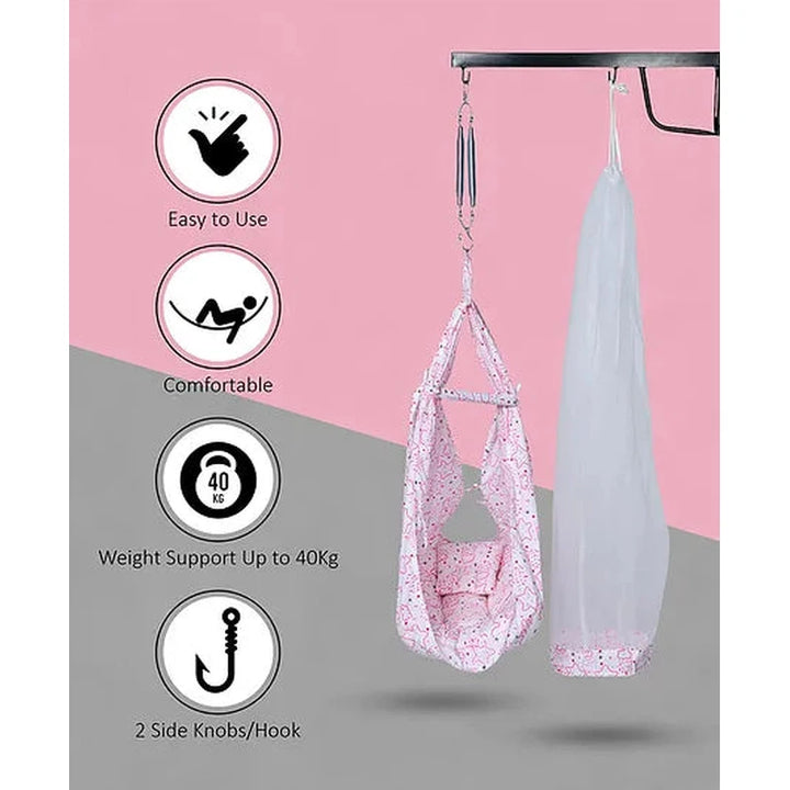 Shower Baby Swing Cradle With Mosquito Net, Pillow & Spring (0-6 Months) | Capacity-15 Kg