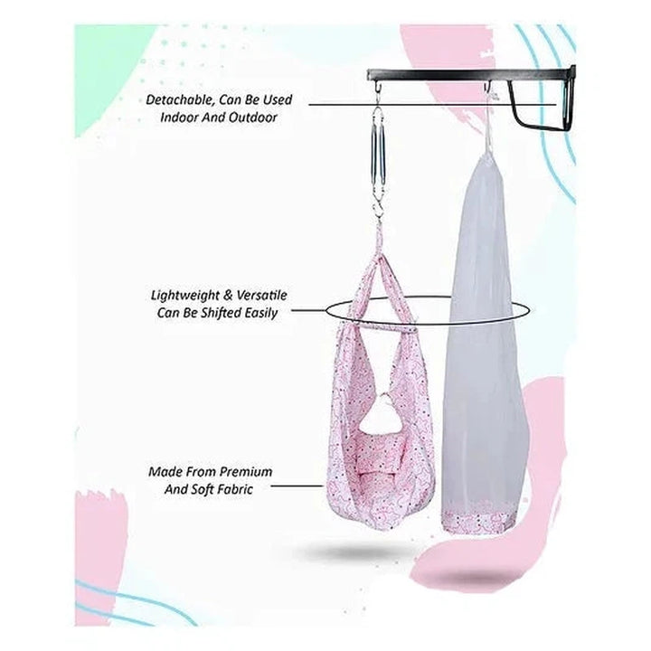 Shower Baby Swing Cradle With Mosquito Net, Pillow, Spring And Metal Window Cradle Hanger (0-6 Months) | Capacity-15 Kg