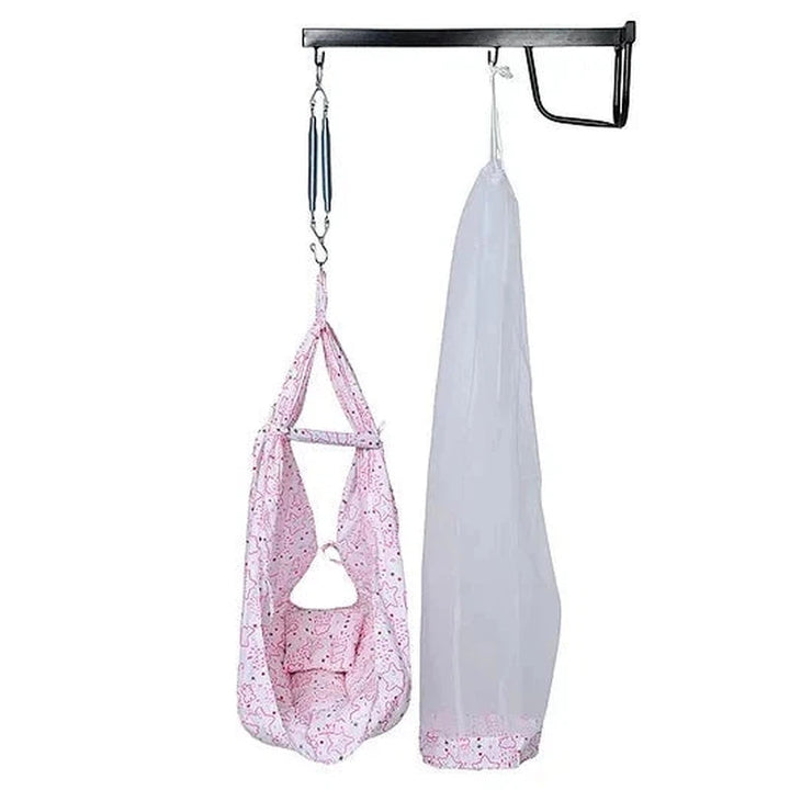 Shower Baby Swing Cradle With Mosquito Net, Pillow, Spring And Metal Window Cradle Hanger (0-6 Months) | Capacity-15 Kg