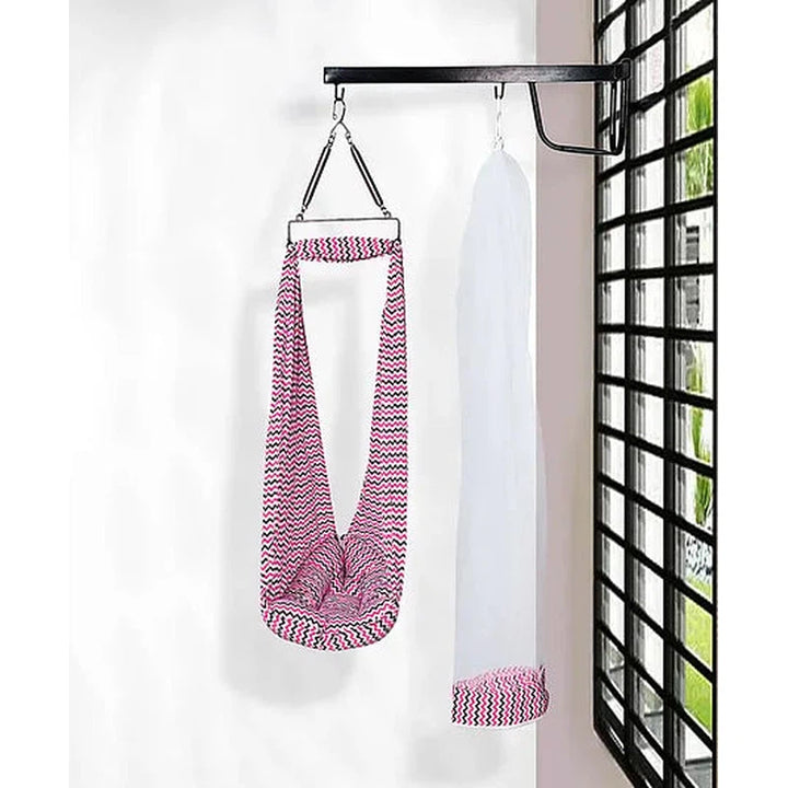 Meander Baby Swing Cradle With Mosquito Net, Pillow, Spring And Metal Window Cradle Hanger