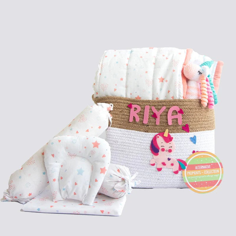 Personalised Organic Bedding Gift Basket-Fairy Dust (0-1.5 Years) | COD Not Available