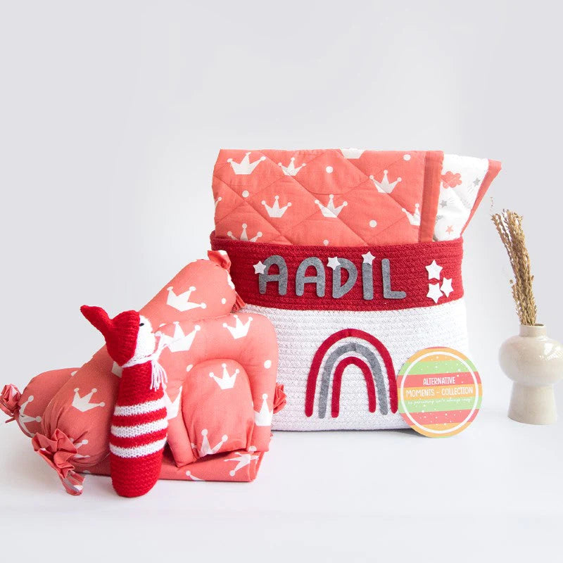 Personalised Organic Bedding Gift Basket - Crowns (0-1.5 Years) | COD Not Available