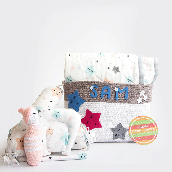 Personalised Organic Bedding Gift Basket - Twinkly Stars (0-1.5 Years) | COD Not Available