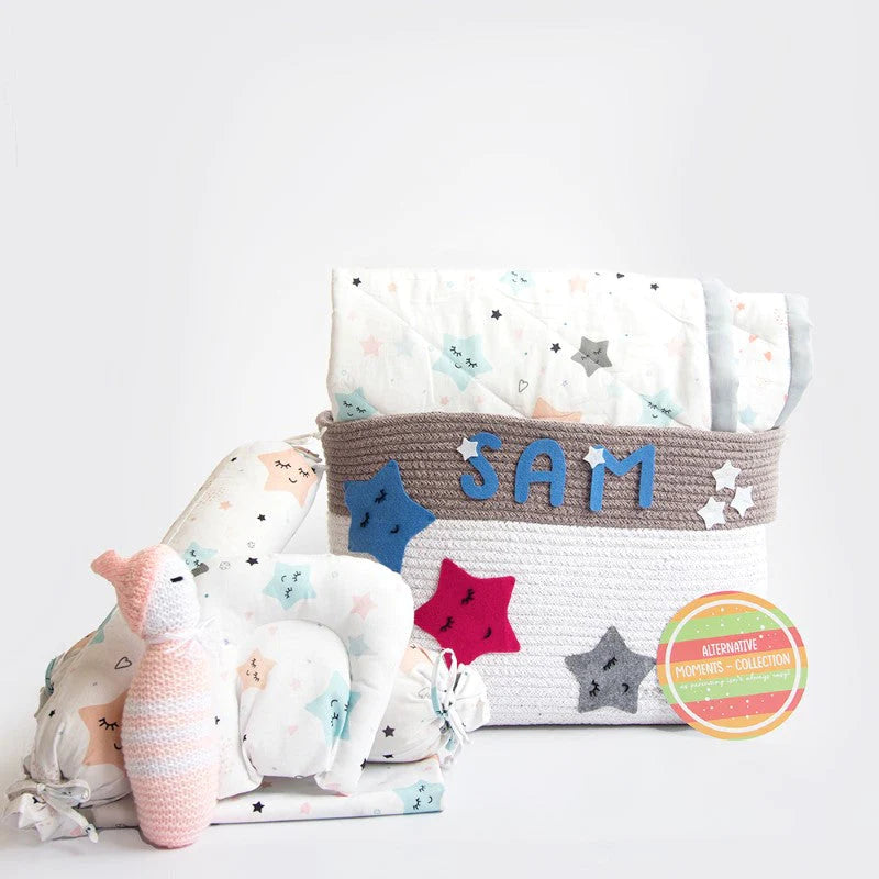 Personalised Twinkly Stars - Organic Bedding Gift Basket (Collective) - COD Not Available