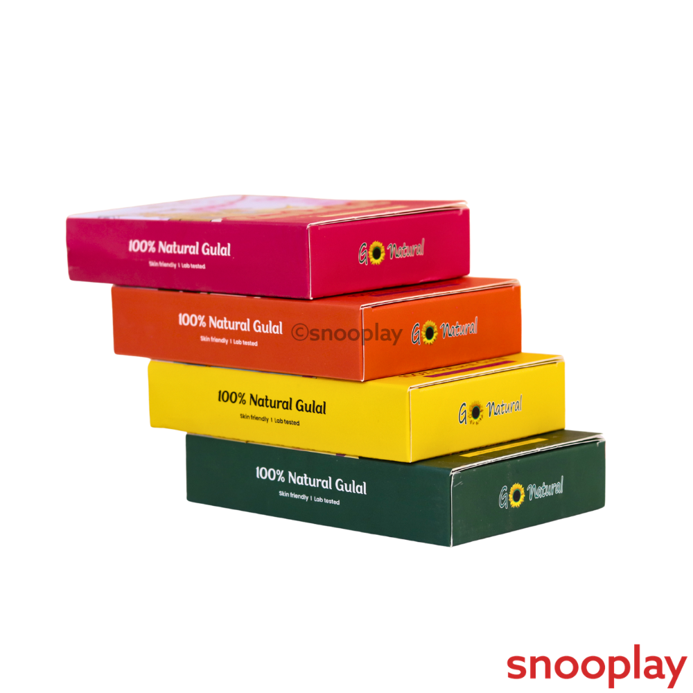 4 Pack of 100% Go Natural Gulal - Gulabi, Narangi, Hara & Peela (100g Each)