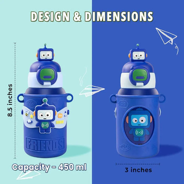 CuddleNest Cool Robot Water Bottle - 450ml | Thermal Bottle