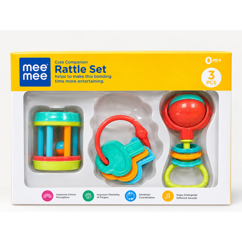 Mee Mee Cute Companion Rattle Set | 3-Piece Toy Set | Colourful Infant Development Toys