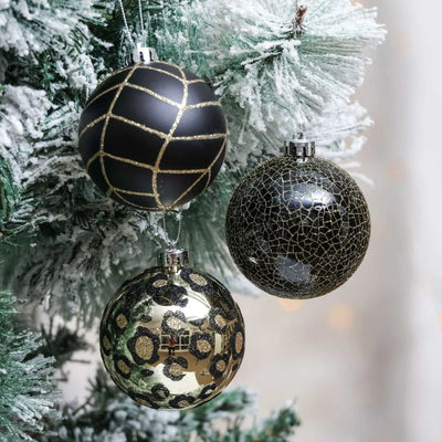 Black and Gold Theme Shimmer Christmas Ball Tree Ornaments (16 Pcs)