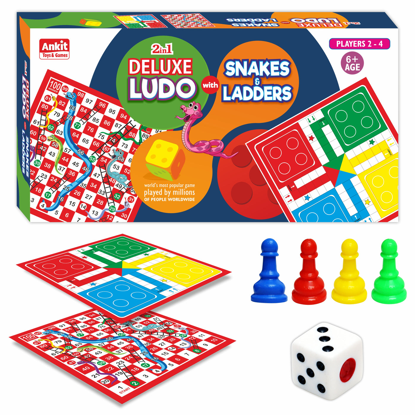 2 in 1 Ludo Deluxe -18 (Multiplayer Board Game)