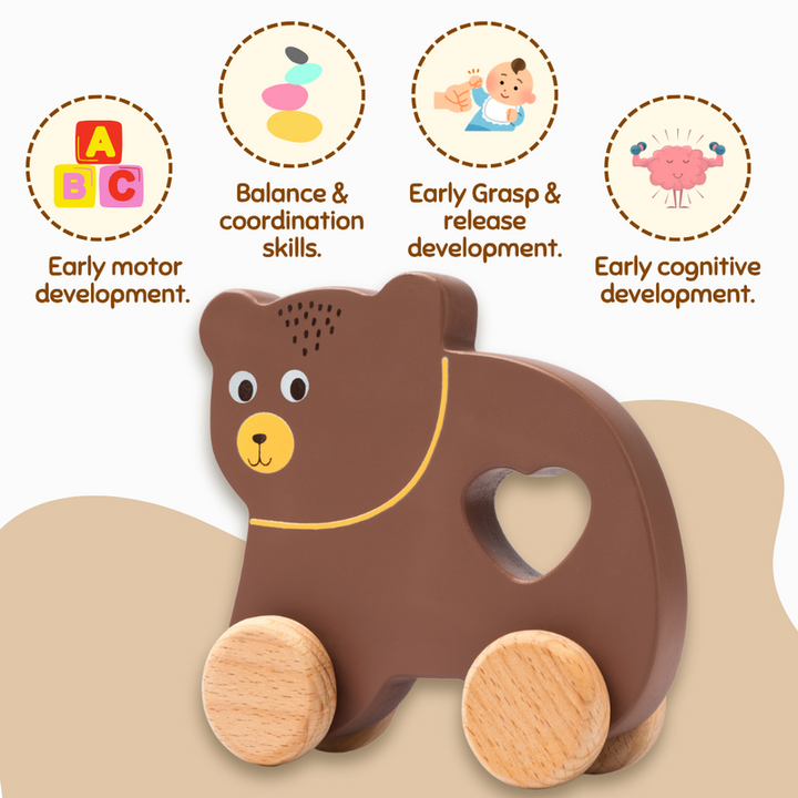 Push and Pull Wooden Bear Toy (1-3 Years)