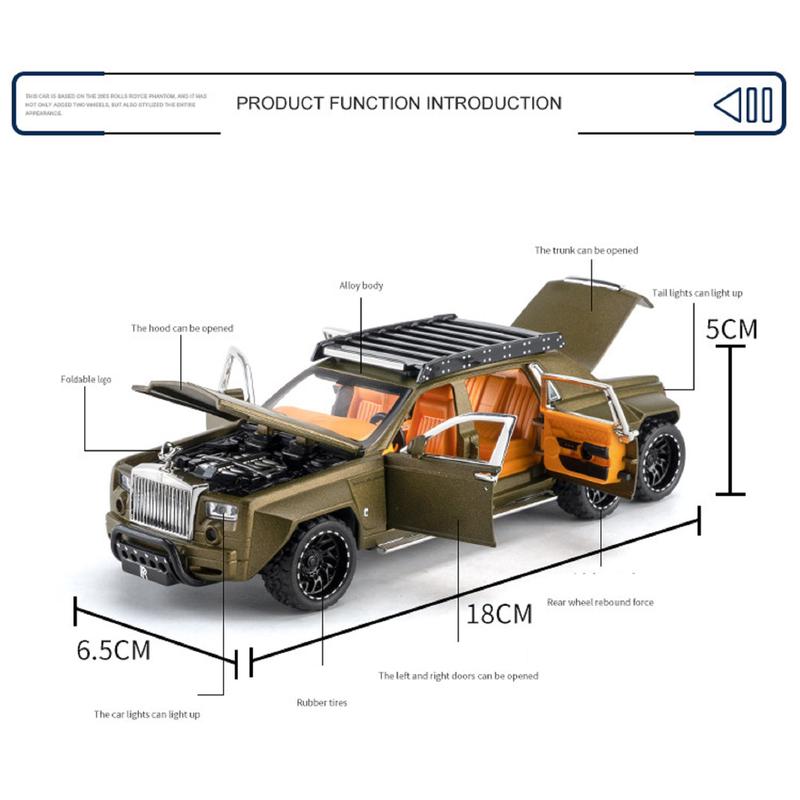 Resembling RR PNTM Six Wheel Pull Back Diecast Car with Openable Doors, Sound & Light | 1:32 Scale Model (14 Years Till Grown Ups)