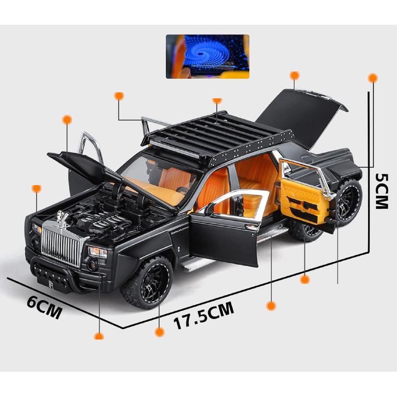 Resembling RR PNTM Six Wheel Pull Back Diecast Car with Openable Doors, Sound & Light | 1:32 Scale Model (14 Years Till Grown Ups)