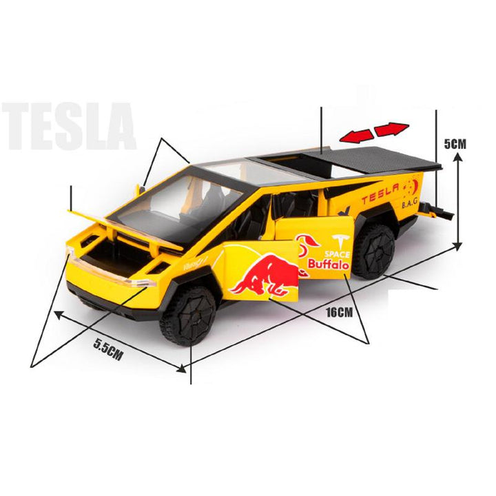 Resembling TSLA CBRTCK Pull Back Diecast Car with Openable Doors, Light & Music | 1:32 Scale Model (14 Years till Grown Ups)