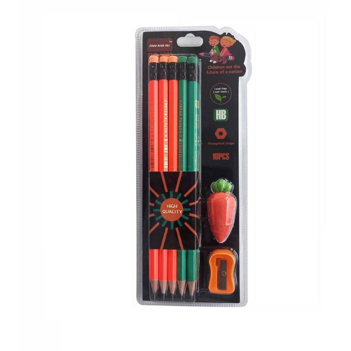 Extra Dark HB Pencils With Carrot Eraser & Sharpener (3-9 Years)