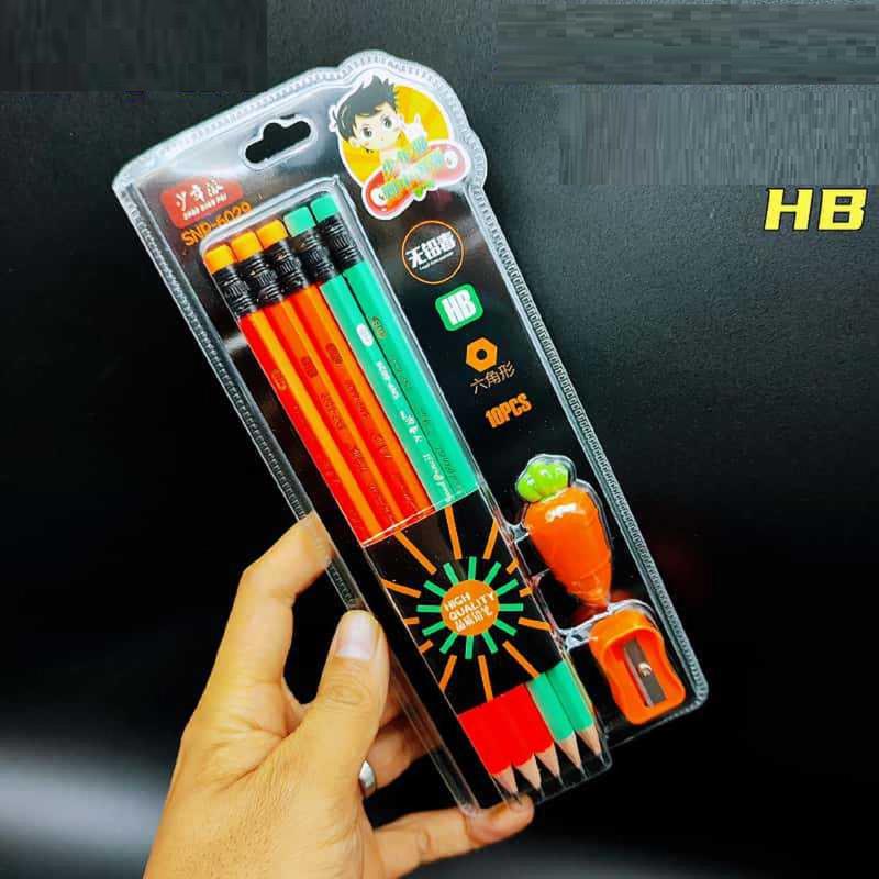 Extra Dark HB Pencils With Carrot Eraser & Sharpener (3-9 Years)