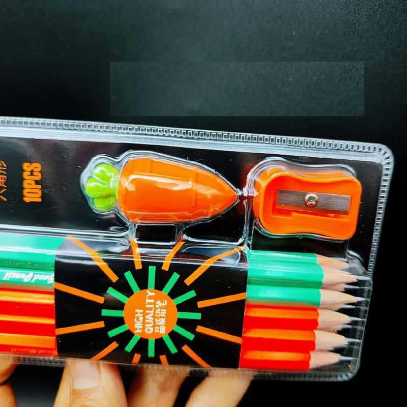 Extra Dark HB Pencils With Carrot Eraser & Sharpener (3-9 Years)