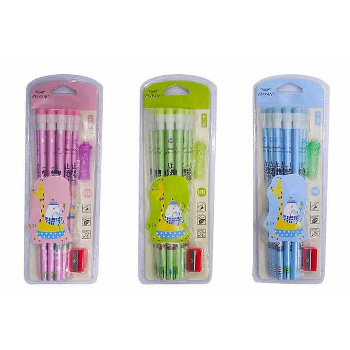 Pack of 3 - HB Extra Dark Pencils With Eraser Top, Cap & Sharpener (3-9 Years)