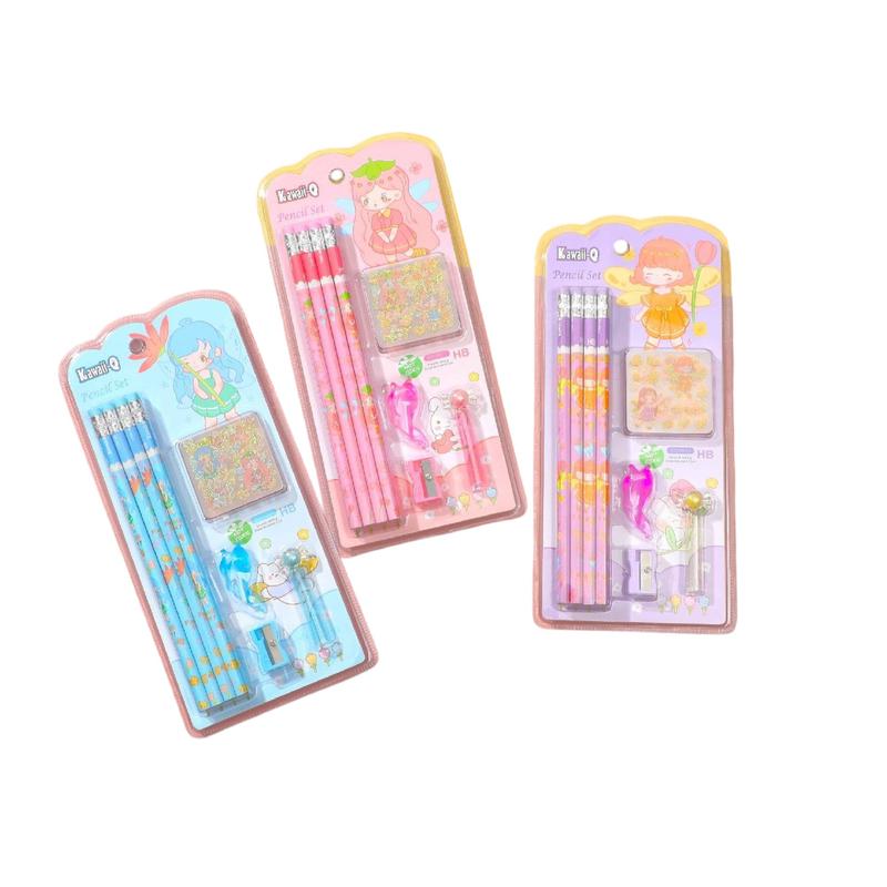 Pack of 3 - Extra Dark HB Pencils With Eraser Top, Sharpener, Grip Stickers & Cap (3-9 Years)