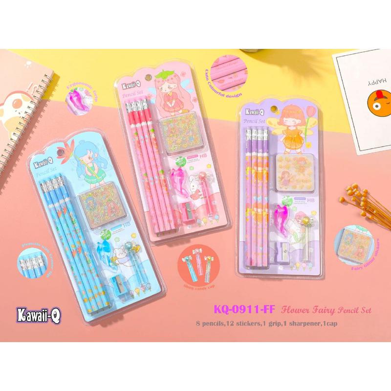 Pack of 3 - Extra Dark HB Pencils With Eraser Top, Sharpener, Grip Stickers & Cap (3-9 Years)