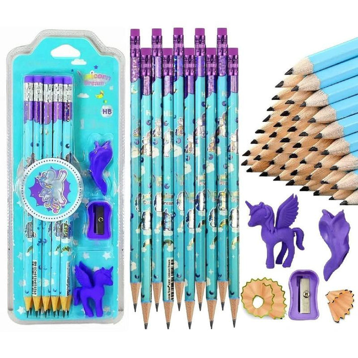 Pack of 2 -  Extra Dark HB Pencils Set With Eraser Top, Sharpener & Cap (3-9 Years)