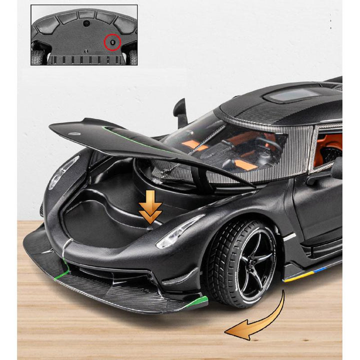 Resembling Kobe Sek Jesko Pull Back Die-cast Car With Openable Doors, Sound & Light | 1:32 Scale Model (14 Years Till Grown Ups)