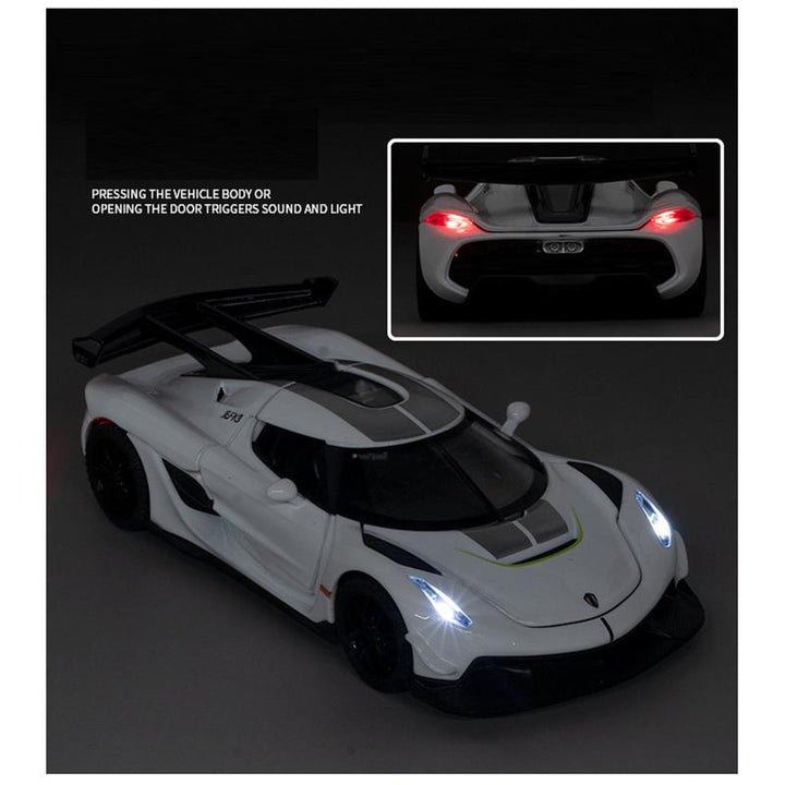 Resembling Kobe Sek Jesko Pull Back Die-cast Car With Openable Doors, Sound & Light | 1:32 Scale Model (14 Years Till Grown Ups)