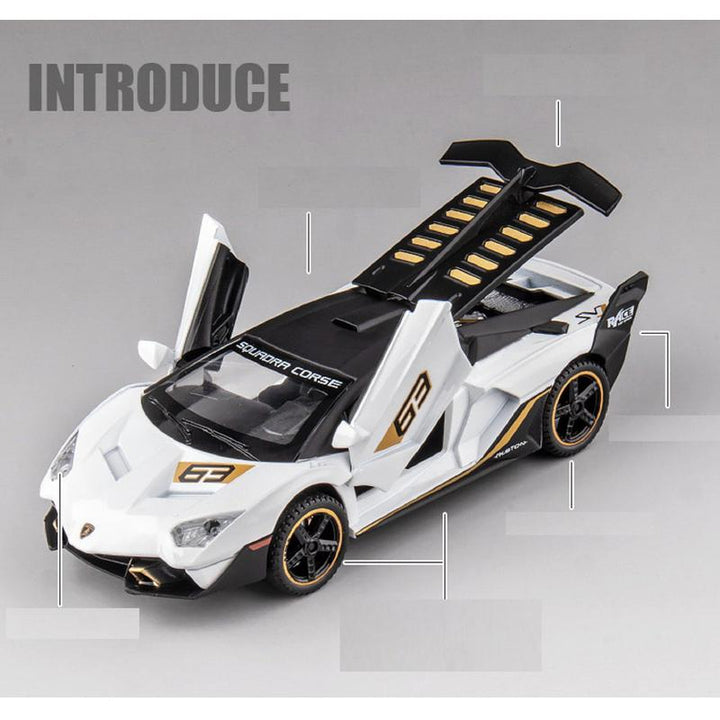 Resembling LMB CS18 Pull Back Die-cast Car With Openable Doors, Sound & Light | 1:32 Scale Model (14 Years Till Grown Ups)