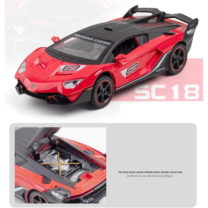 Resembling LMB CS18 Pull Back Die-cast Car With Openable Doors, Sound & Light | 1:32 Scale Model (14 Years Till Grown Ups)