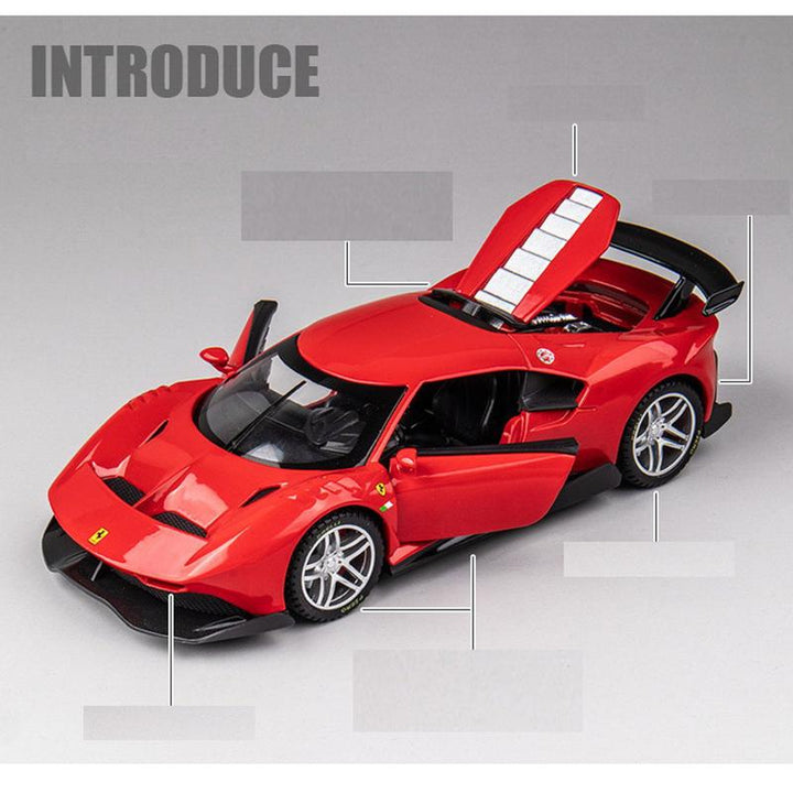 Resembling Sports Car P80C Pull Back Die-cast Car With Openable Doors, Sound & Light | 1:32 Scale Model (14 Years Till Grown Ups)