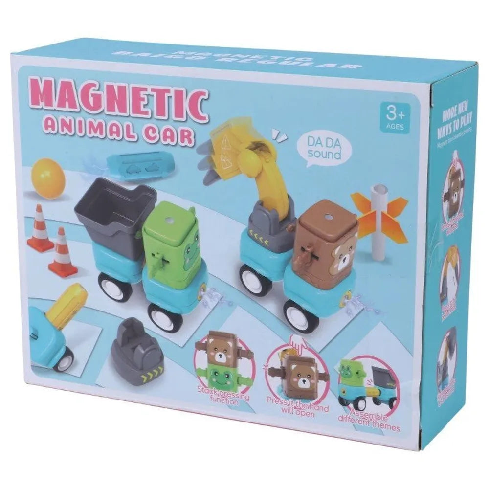 Magnetic Animal Car Building Set | DIY Assemble Toy Vehicles | Push & Press Interactive Construction Toy
